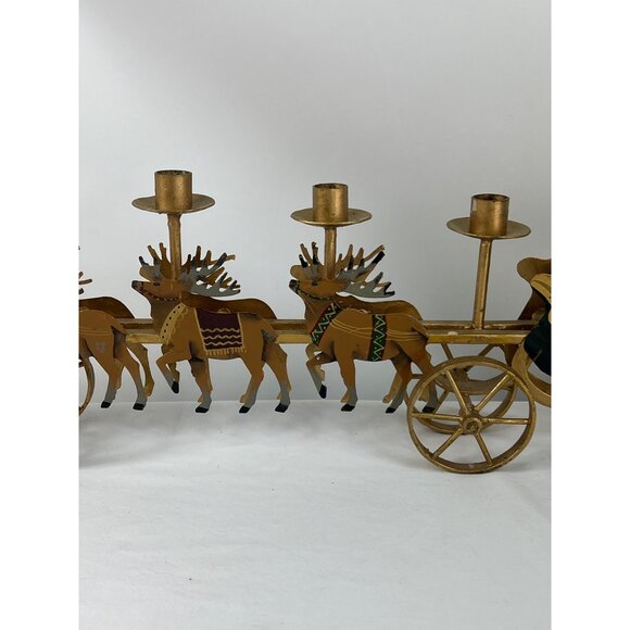 VTG Santa Sleigh Reindeer Metal Candle Holder Decor Centerpiece Mantel - Picture 4 of 11